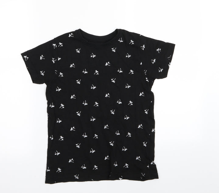 Primark Boys Black Floral Basic T-Shirt Size 8-9 Years