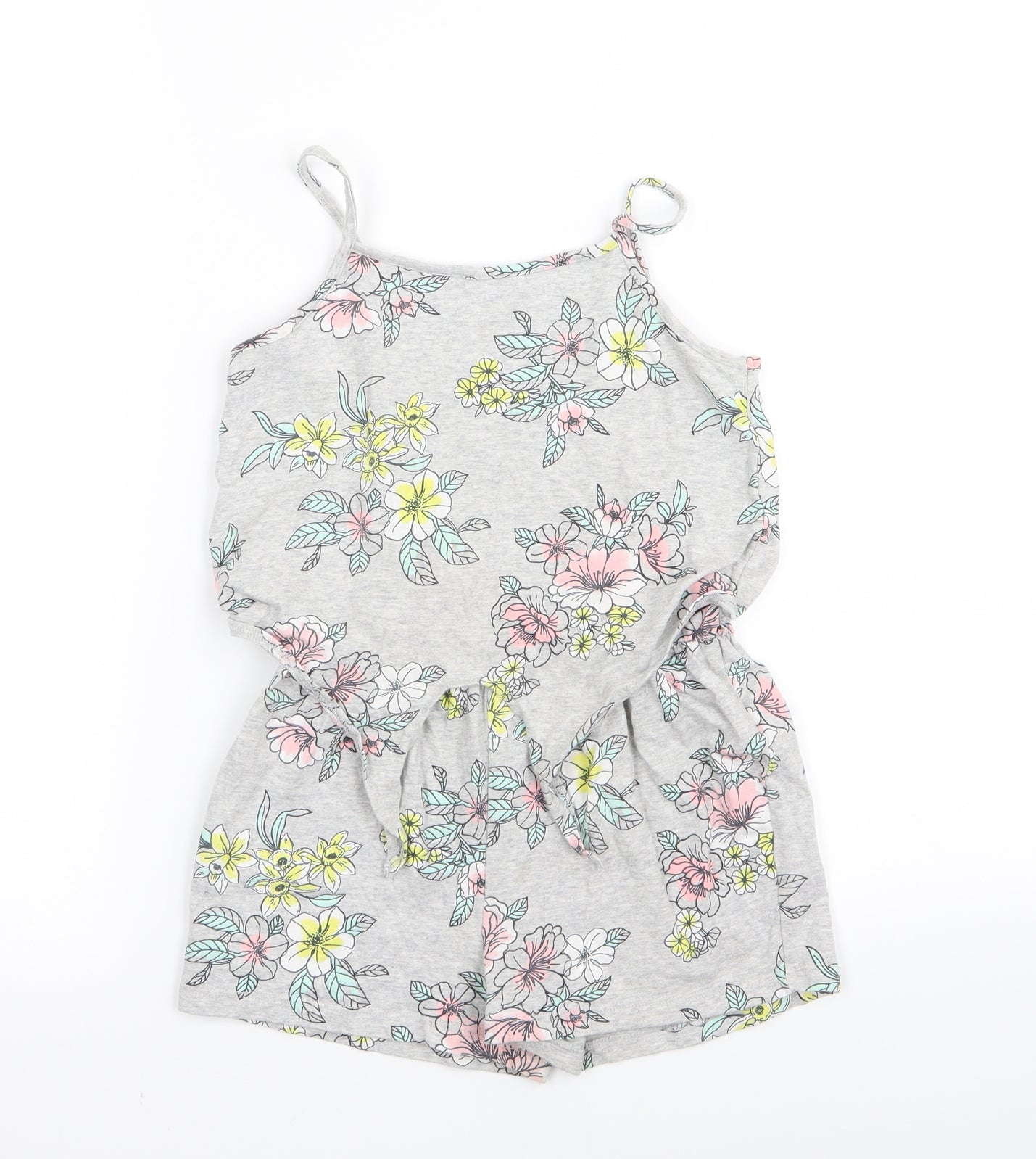 F&F Girls Grey Floral  Playsuit One-Piece Size 6-7 Years