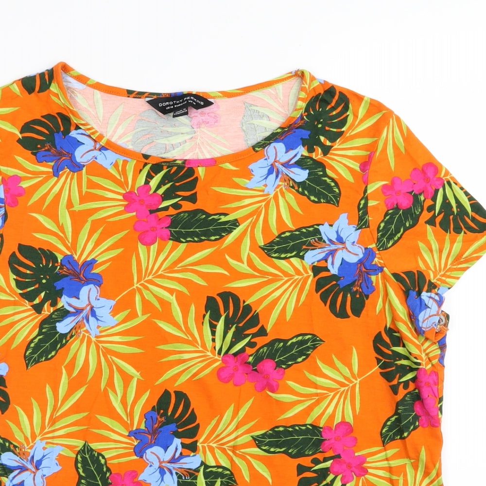 Dorothy Perkins Womens Orange Floral  Basic T-Shirt Size 14