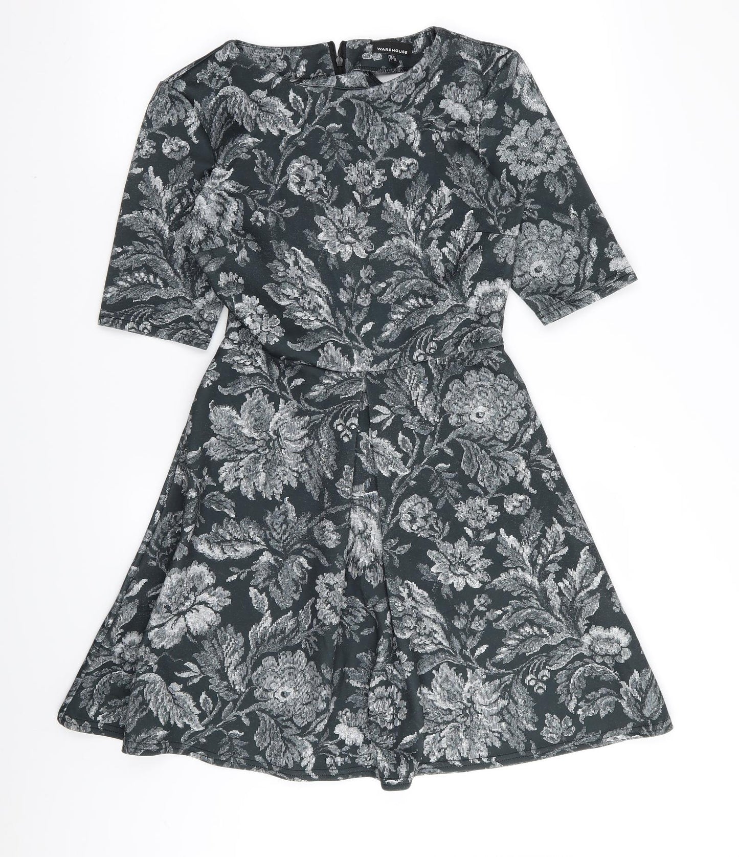 Warehouse Womens Green Floral  Fit & Flare  Size 8