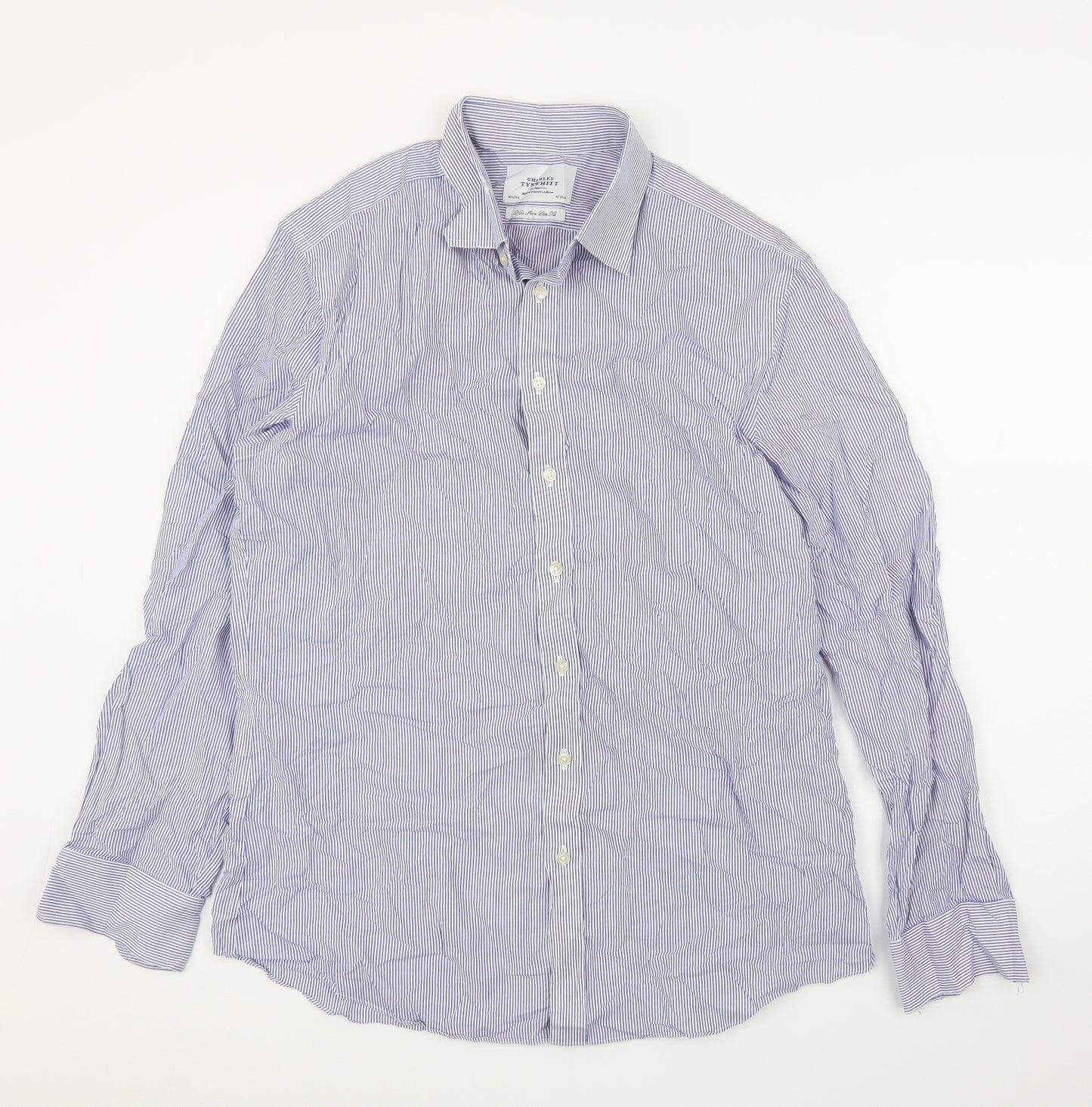 Charles Tyrwhitt Mens Blue Striped   Button-Up Size 16.5