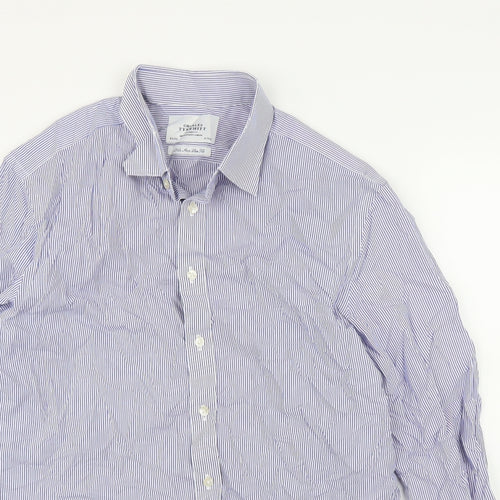 Charles Tyrwhitt Mens Blue Striped   Button-Up Size 16.5
