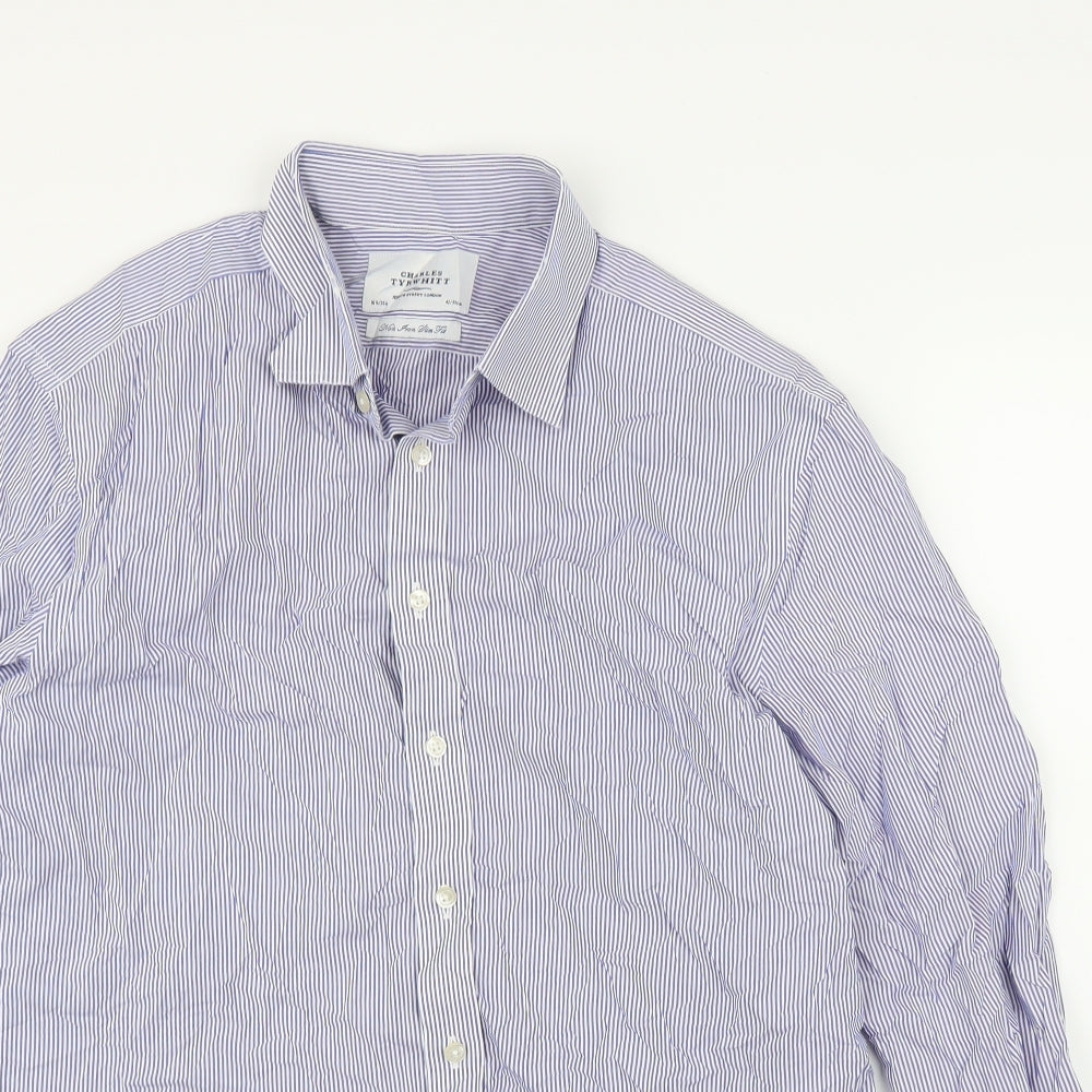 Charles Tyrwhitt Mens Blue Striped   Button-Up Size 16.5