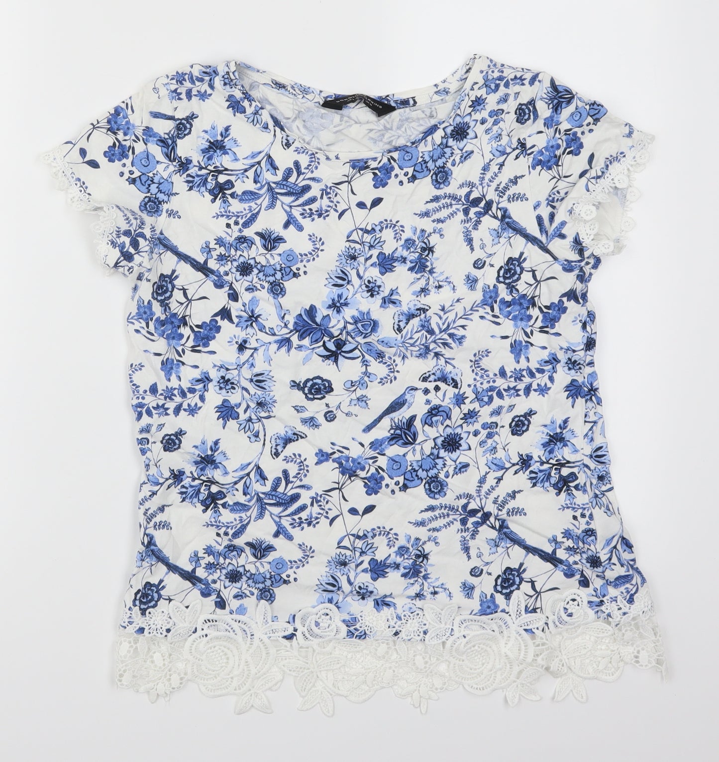 Dorothy Perkins Womens Blue Floral Lace Basic T-Shirt Size 10