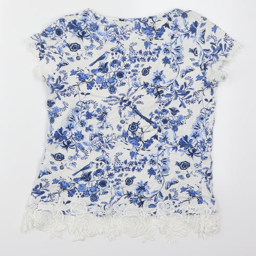 Dorothy Perkins Womens Blue Floral Lace Basic T-Shirt Size 10