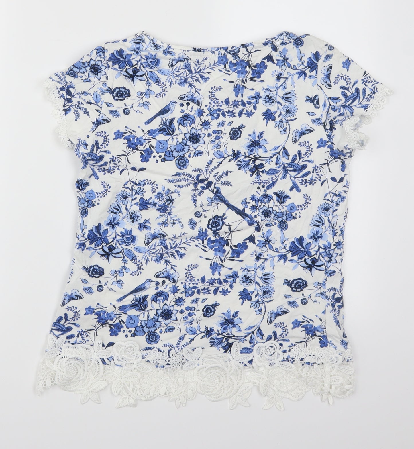 Dorothy Perkins Womens Blue Floral Lace Basic T-Shirt Size 10