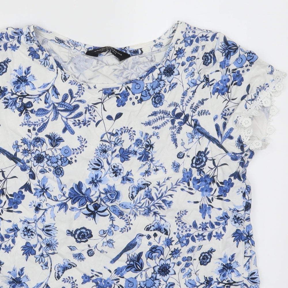 Dorothy Perkins Womens Blue Floral Lace Basic T-Shirt Size 10