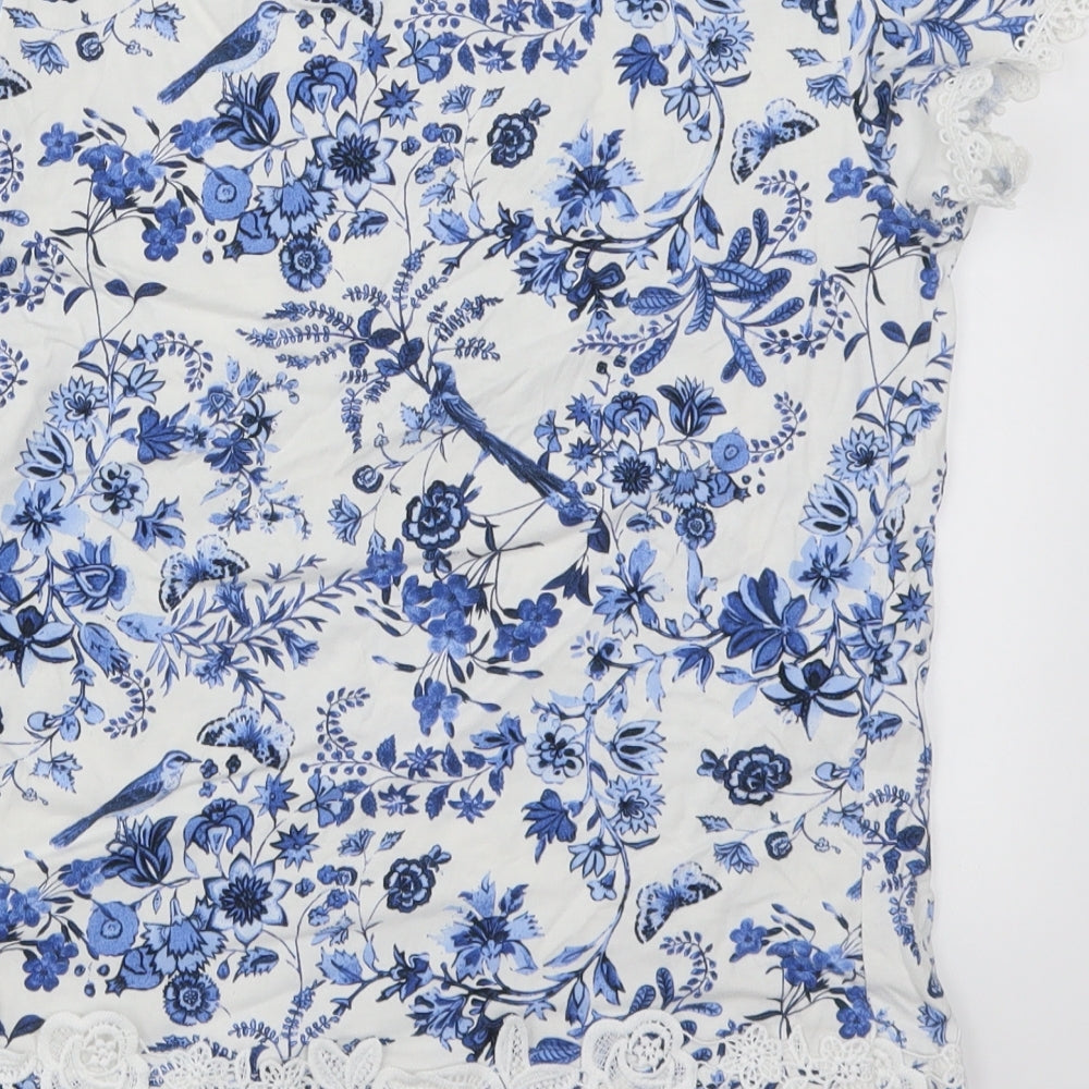 Dorothy Perkins Womens Blue Floral Lace Basic T-Shirt Size 10