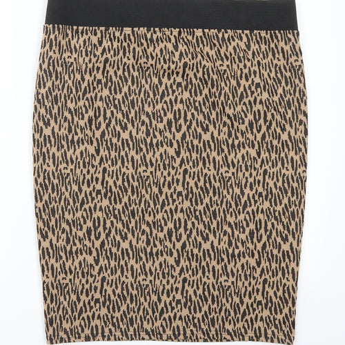 Dorothy Perkins Womens Brown Animal Print  Straight & Pencil Skirt Size 12
