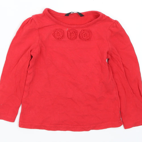 George Girls Red   Basic T-Shirt Size 18-24 Months  - Fabric Flowers