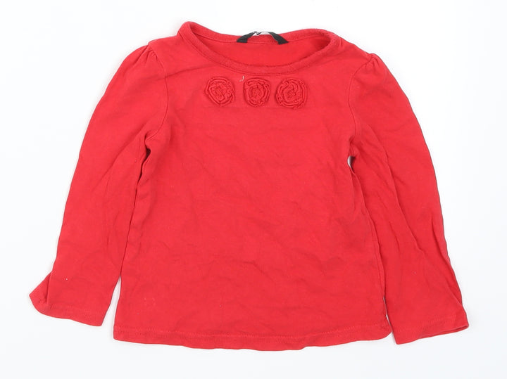 George Girls Red   Basic T-Shirt Size 18-24 Months  - Fabric Flowers