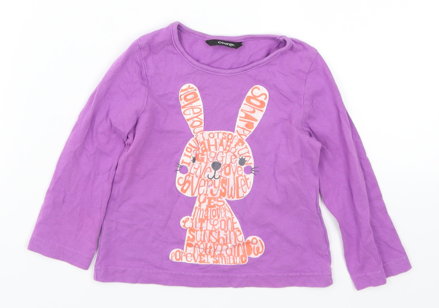 George Girls Purple   Basic T-Shirt Size 18-24 Months  - Bunny Rabbits