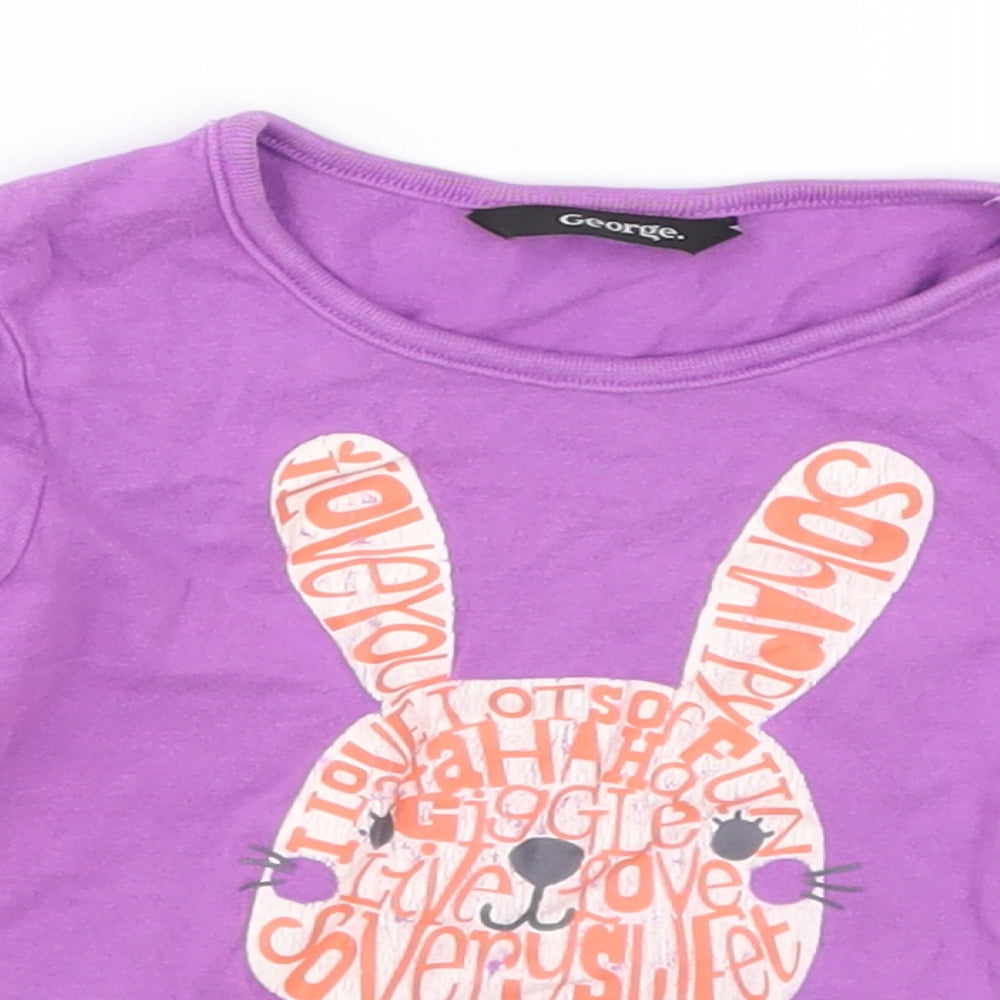 George Girls Purple   Basic T-Shirt Size 18-24 Months  - Bunny Rabbits