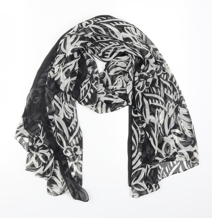 Preworn Womens Black Floral Scarf - Black and White