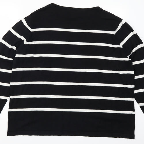 Bonmarché Womens Black Striped  Pullover Jumper Size 22  - Embroidered Flowers