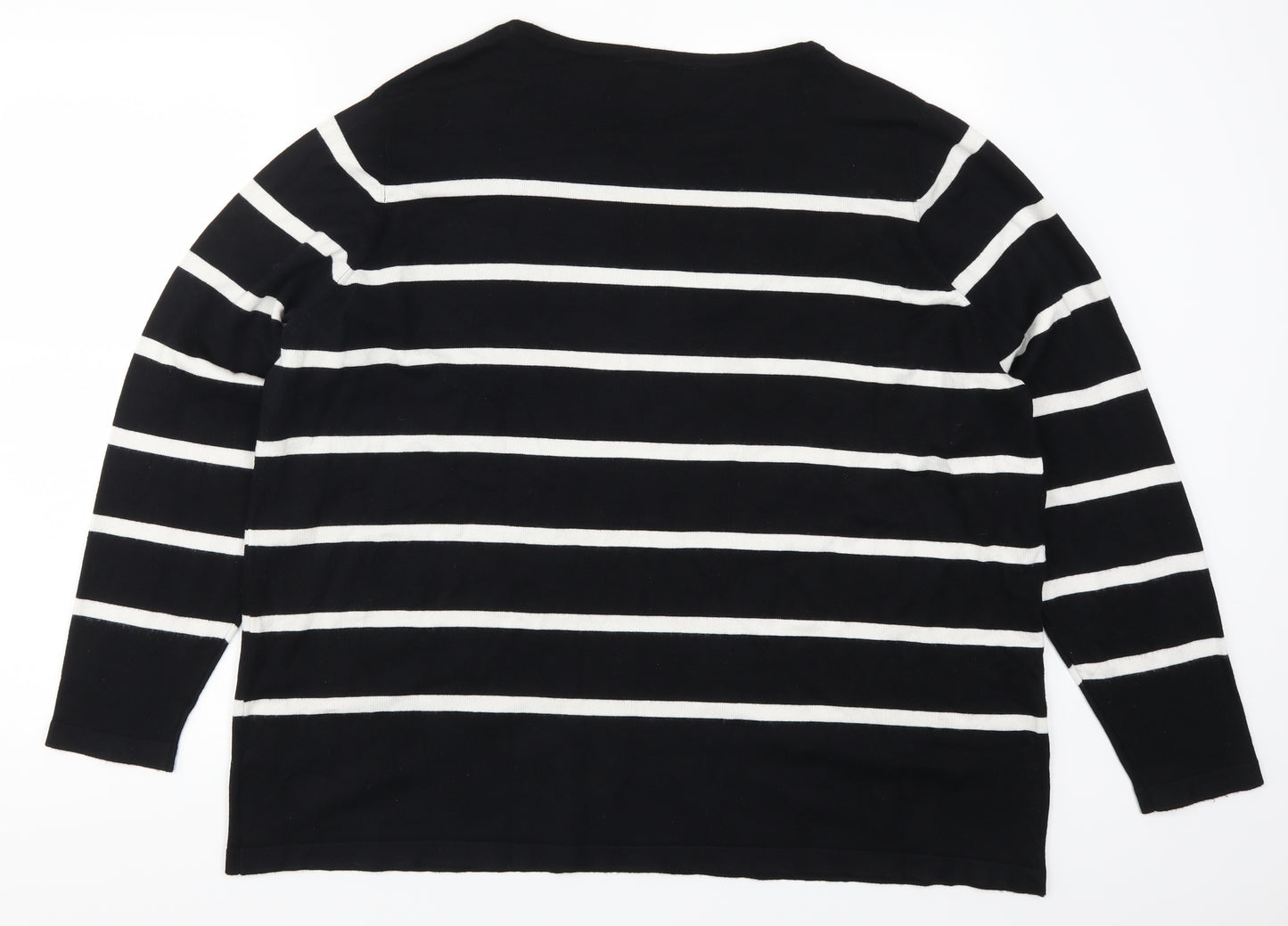 Bonmarché Womens Black Striped  Pullover Jumper Size 22  - Embroidered Flowers