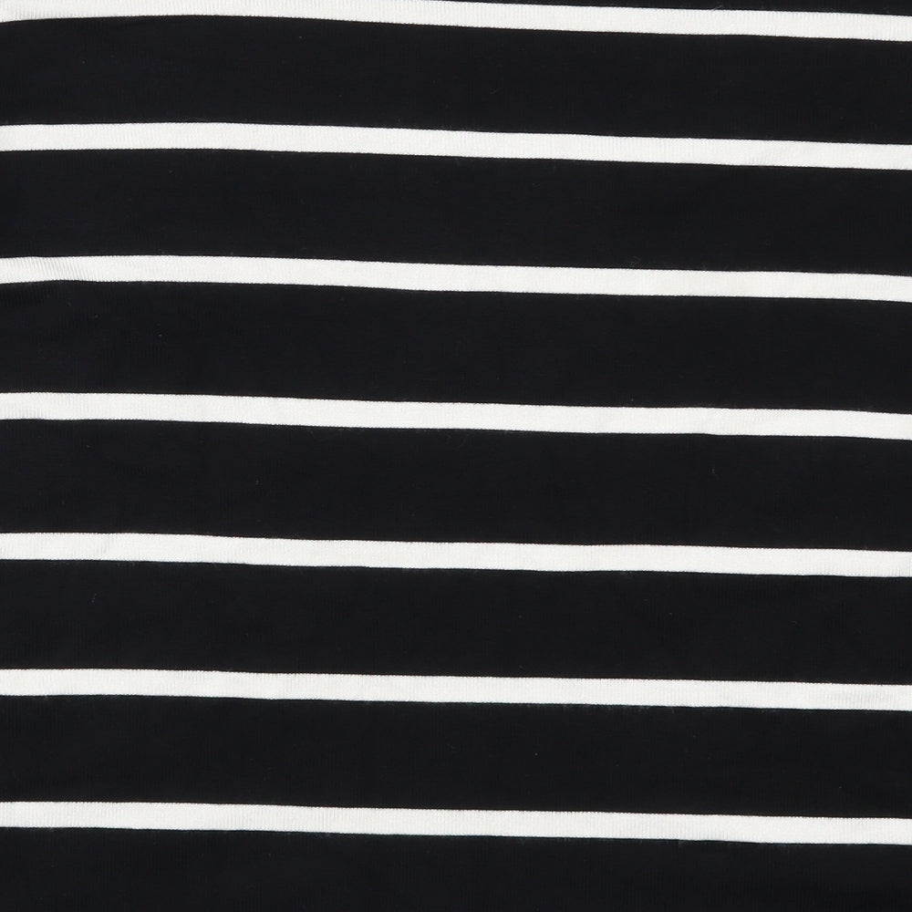 Bonmarché Womens Black Striped  Pullover Jumper Size 22  - Embroidered Flowers