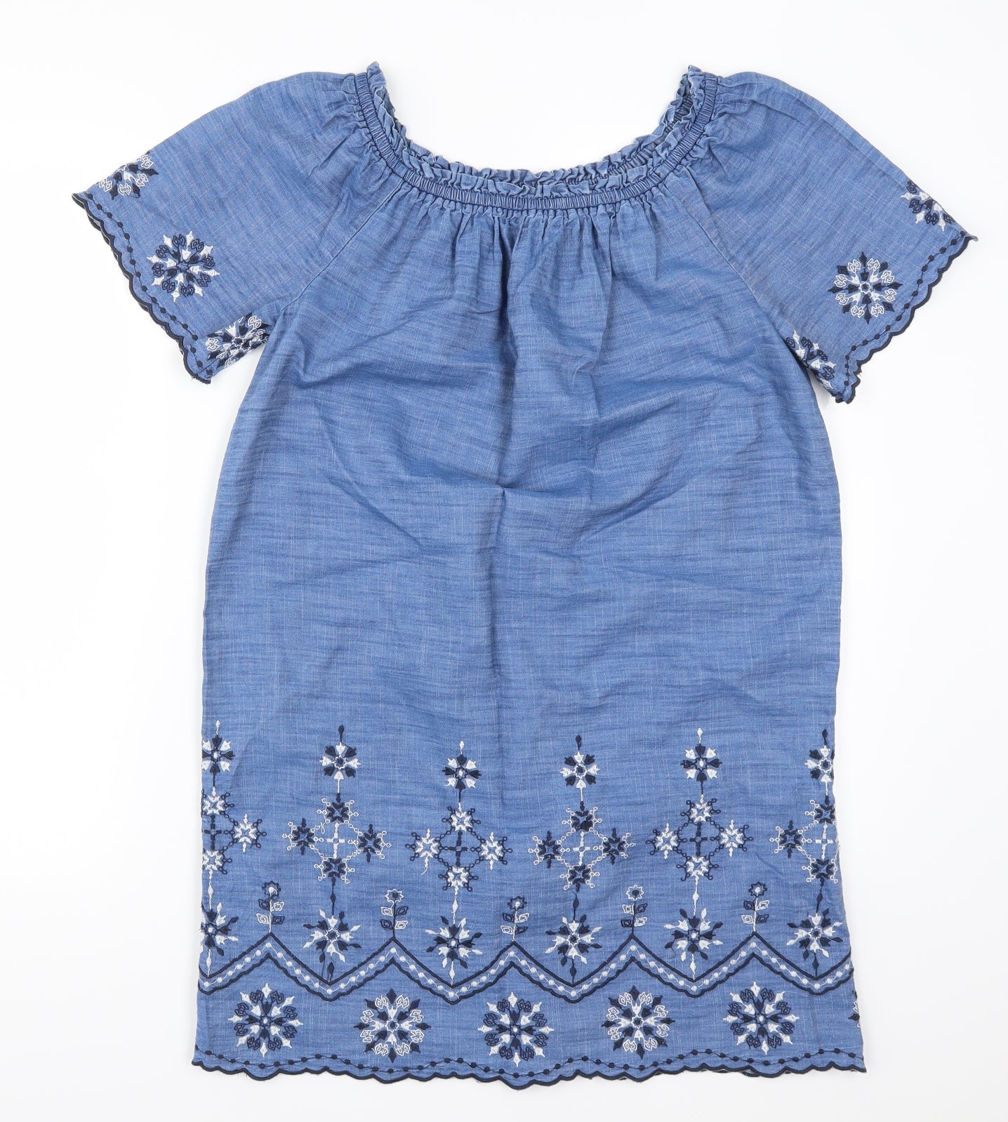 TU Womens Blue Geometric Denim T-Shirt Dress  Size 8