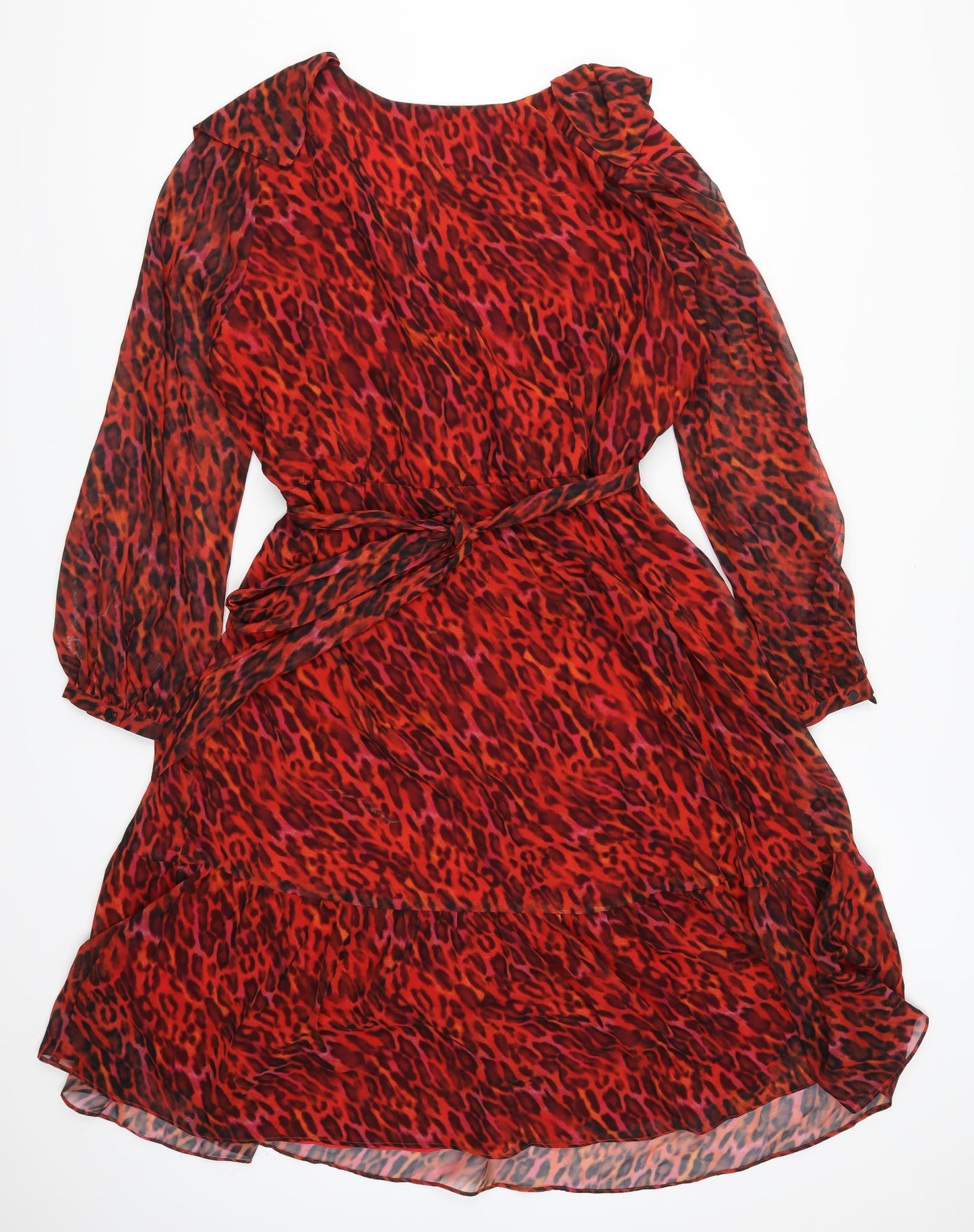Wallis Womens Red Animal Print  Wrap Dress  Size 20