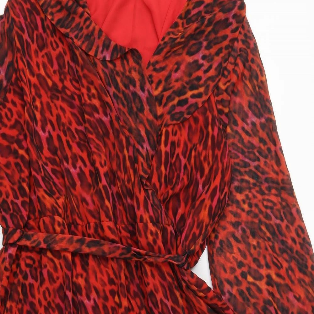 Wallis Womens Red Animal Print  Wrap Dress  Size 20