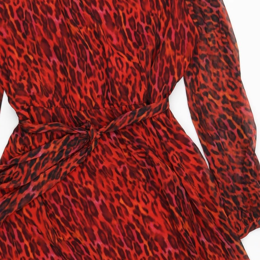 Wallis Womens Red Animal Print  Wrap Dress  Size 20