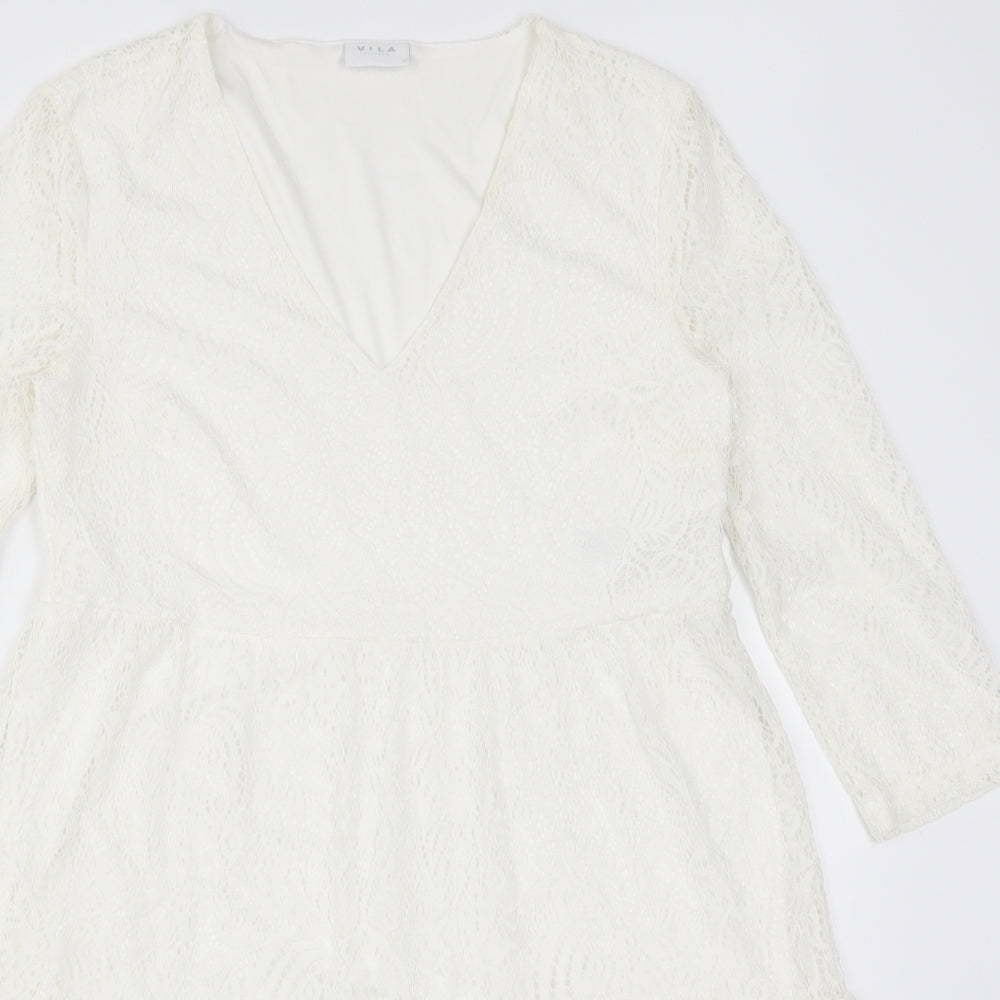 VILA Womens White  Lace Trapeze & Swing  Size S