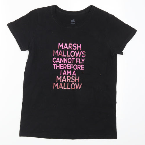 Hanes Womens Black   Basic T-Shirt Size S  - Marshmallows Can Not Fly Therefore I am a Marshmallow