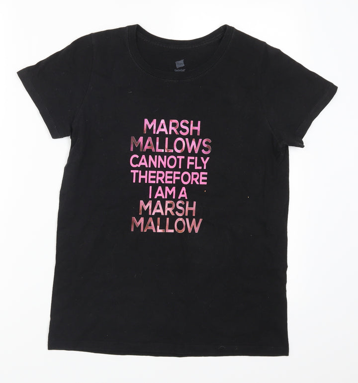Hanes Womens Black Basic T-Shirt Size S - Marshmallows Can Not Fly Therefore I am a Marshmallow