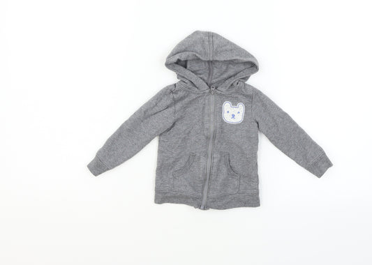 Front view of Lamaze boys’ grey full zip jumper, size 6-9, months
