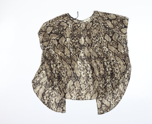 Front view of Papaya women’s beige animal print basic blouse, size UK 14