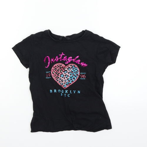 George Girls Black   Basic T-Shirt Size 7-8 Years  - Sequin detail
