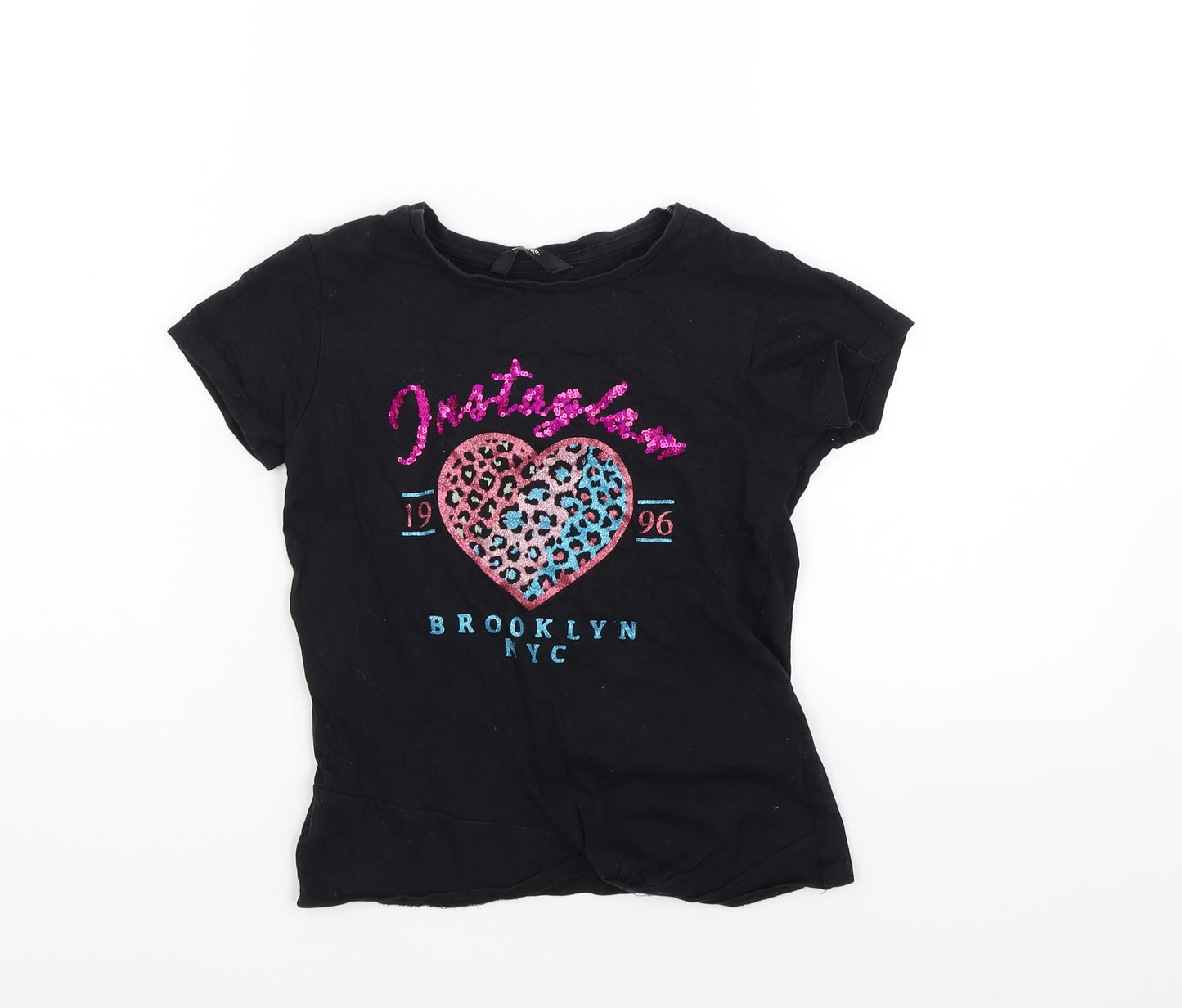 George Girls Black   Basic T-Shirt Size 7-8 Years  - Sequin detail
