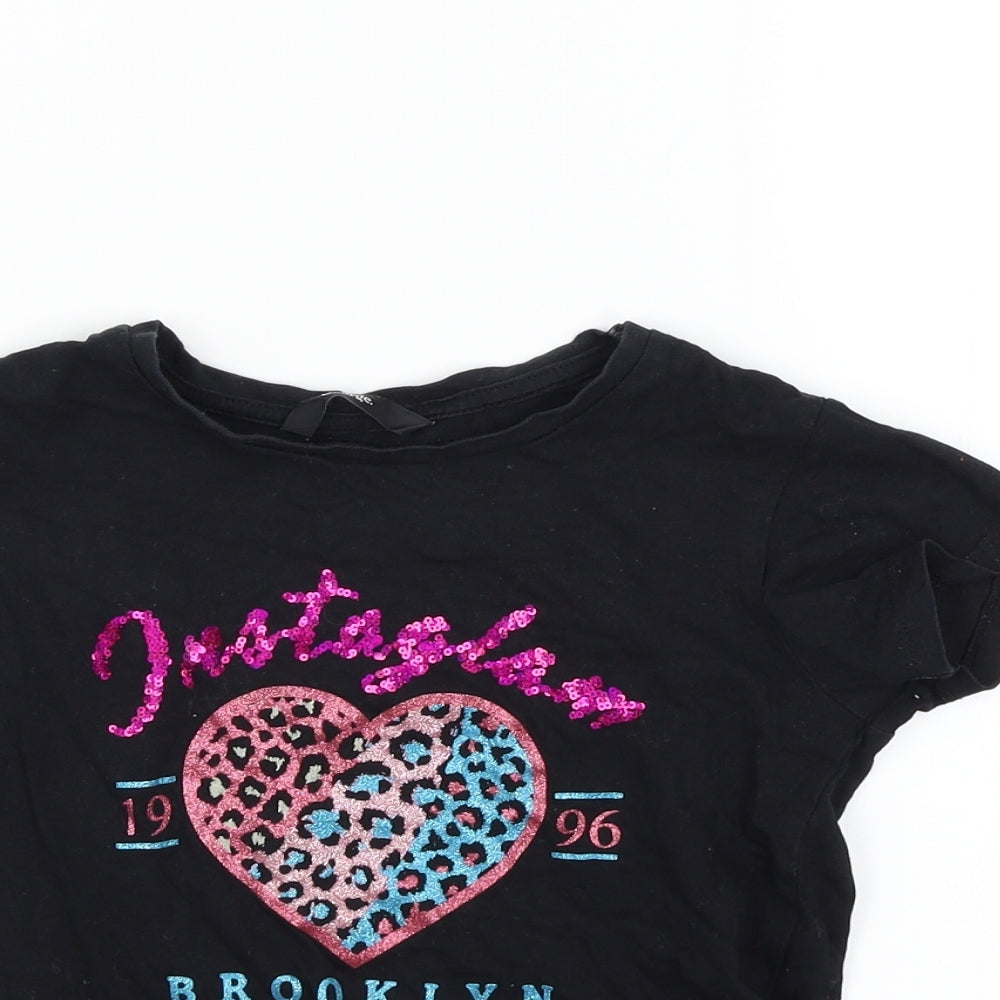 George Girls Black   Basic T-Shirt Size 7-8 Years  - Sequin detail