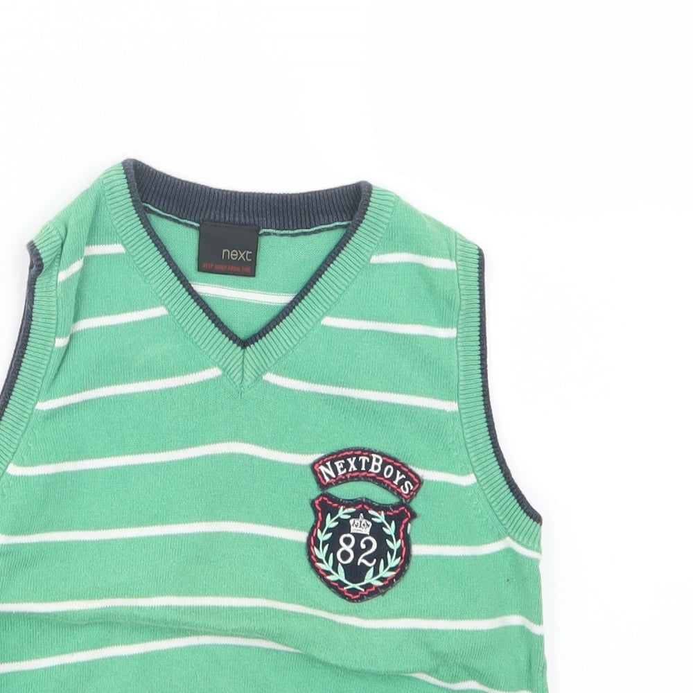 NEXT Boys Green Striped Knit Pullover Jumper Size 3-4 Years