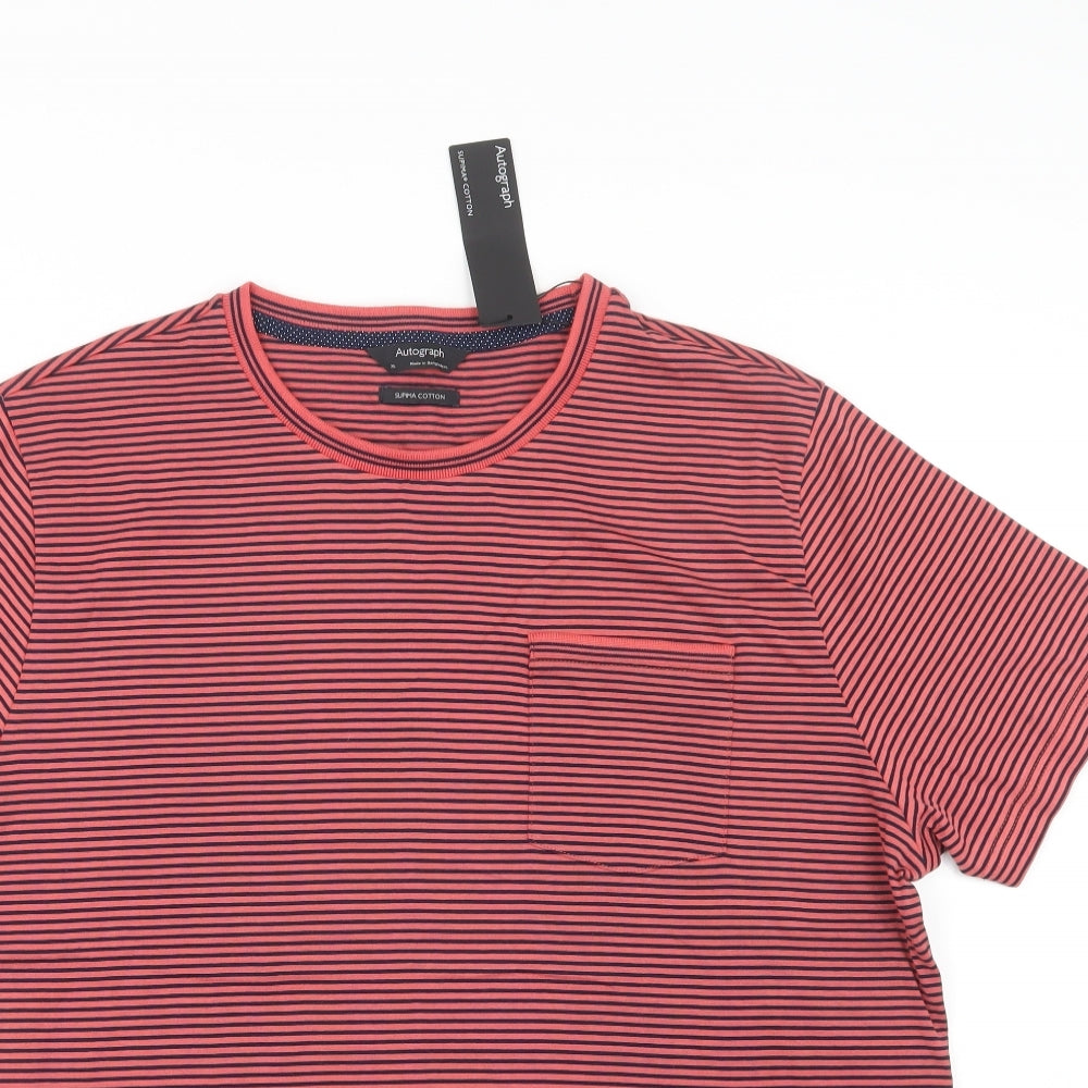 Autograph Mens Blue Striped   T-Shirt Size XL