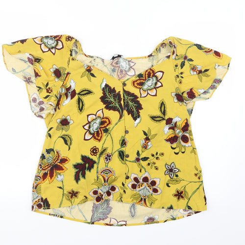 Warehouse Womens Yellow Geometric  Basic Button-Up Size 12