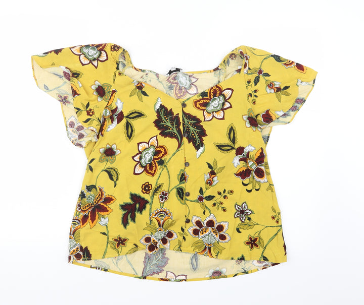 Warehouse Womens Yellow Geometric Basic Button-Up Size 12