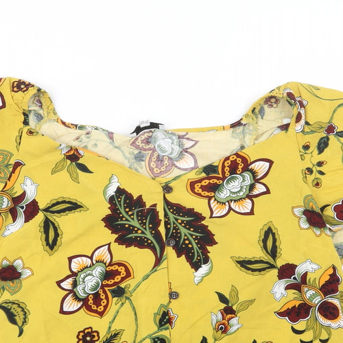 Warehouse Womens Yellow Geometric  Basic Button-Up Size 12