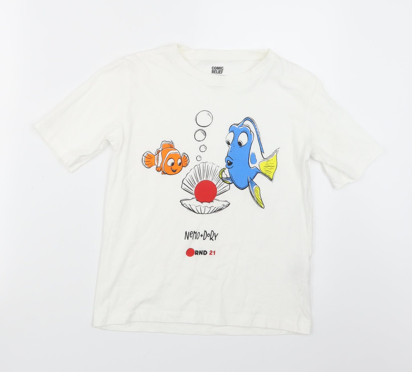 Comic Relief Girls White   Basic T-Shirt Size 9-10 Years  - Finding Nemo