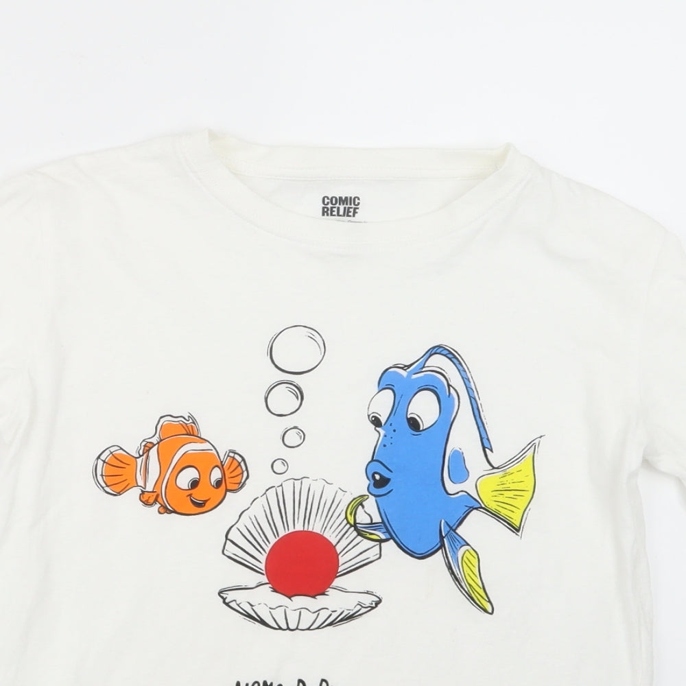 Comic Relief Girls White   Basic T-Shirt Size 9-10 Years  - Finding Nemo