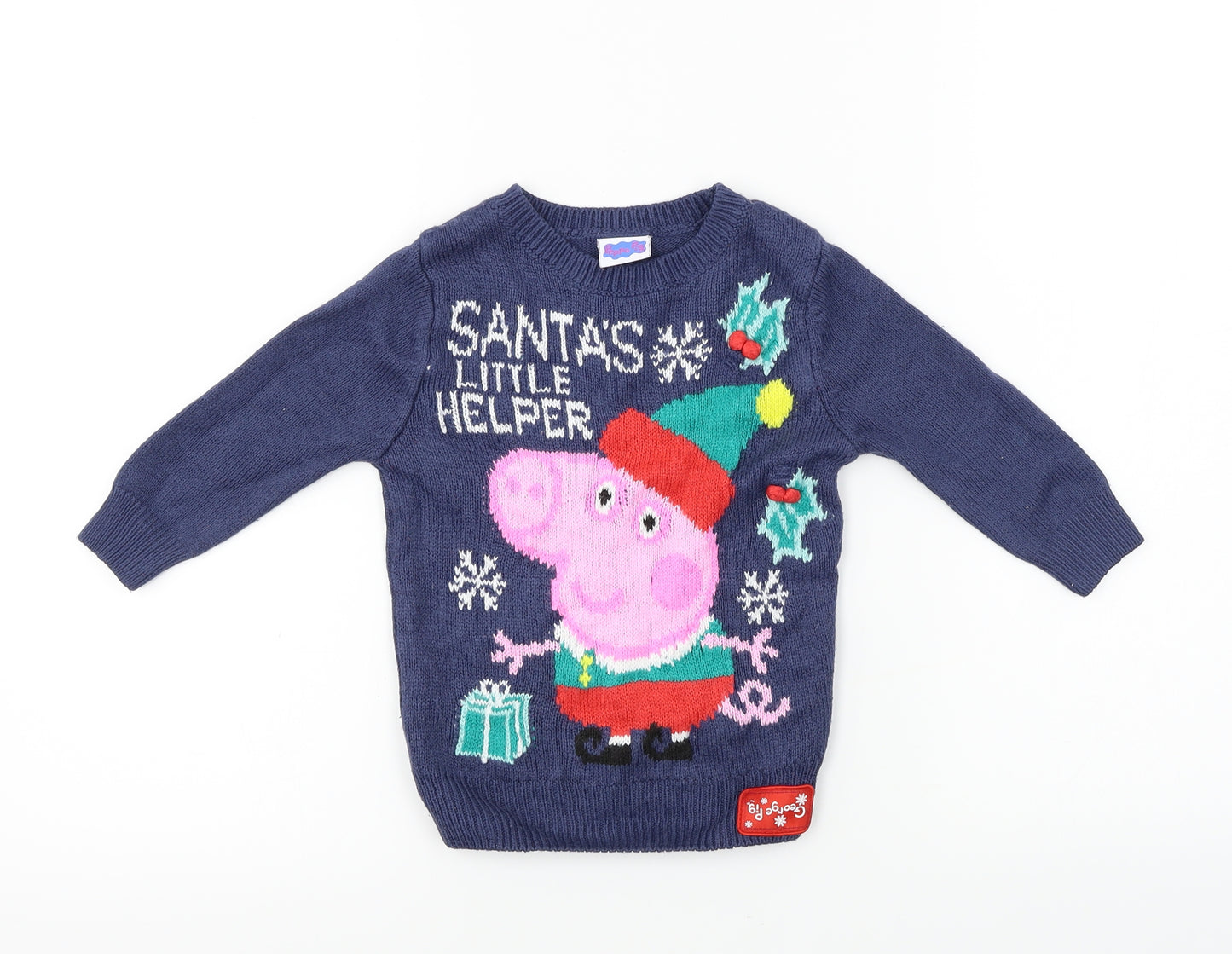 George  Girls Blue   Pullover Jumper Size 2-3 Years  - Christmas Jumper