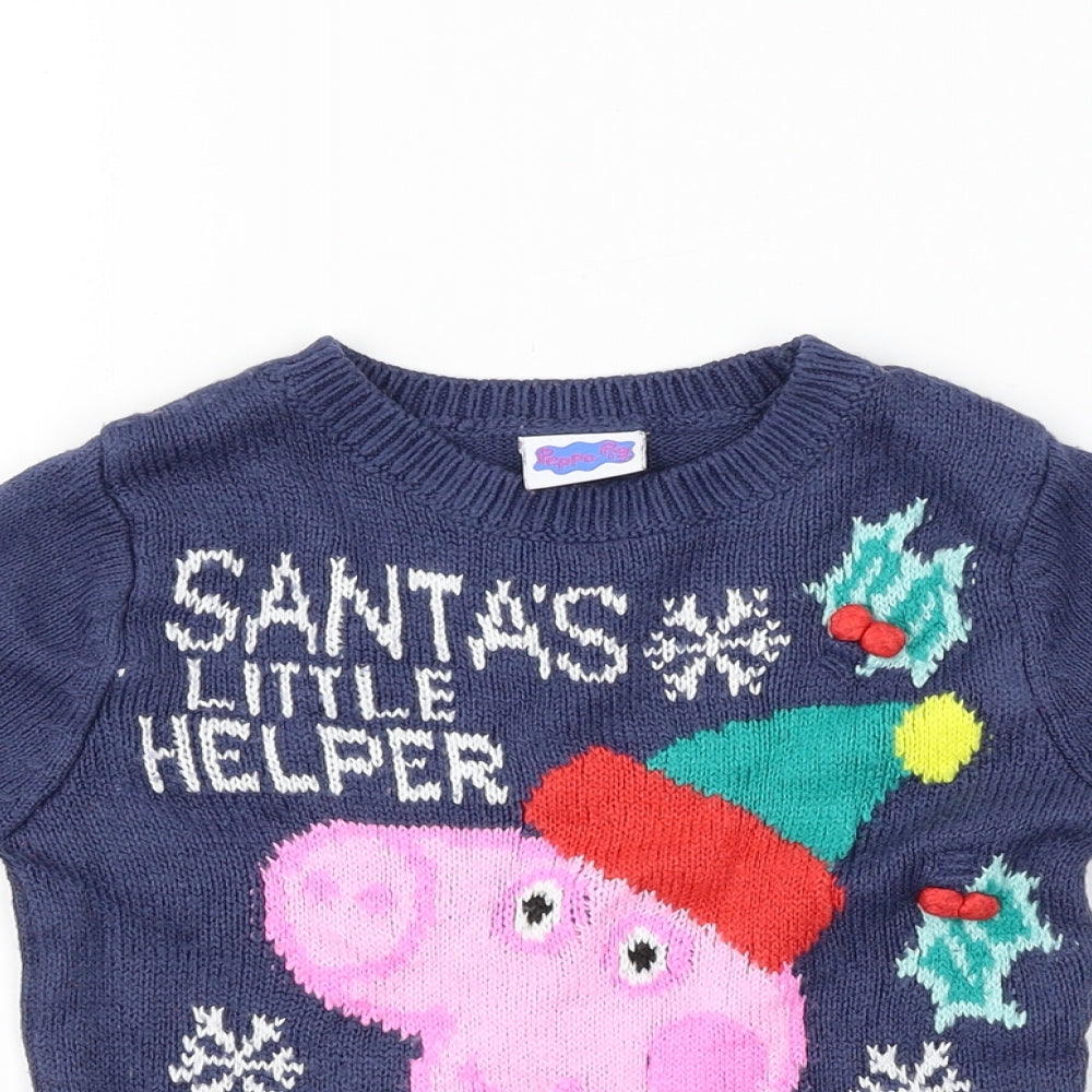 George  Girls Blue   Pullover Jumper Size 2-3 Years  - Christmas Jumper