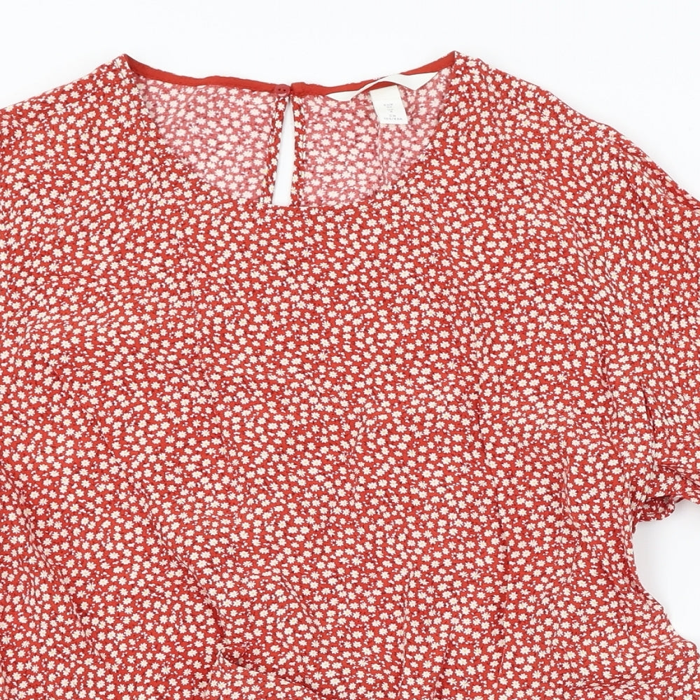 H&M  Womens Orange Floral  Basic Blouse Size 8