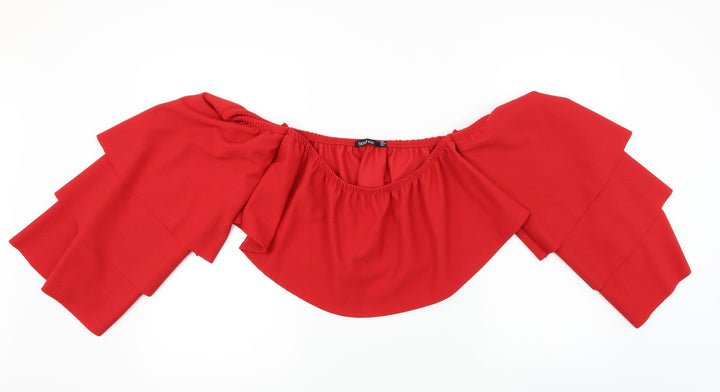 Boohoo Womens Red Cropped T-Shirt Size 8