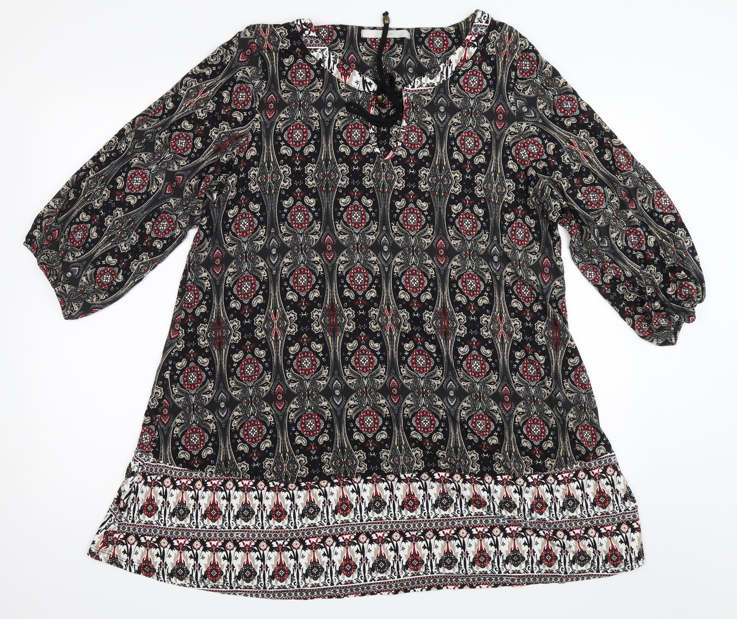 George Womens Black Geometric  Tunic Blouse Size 18