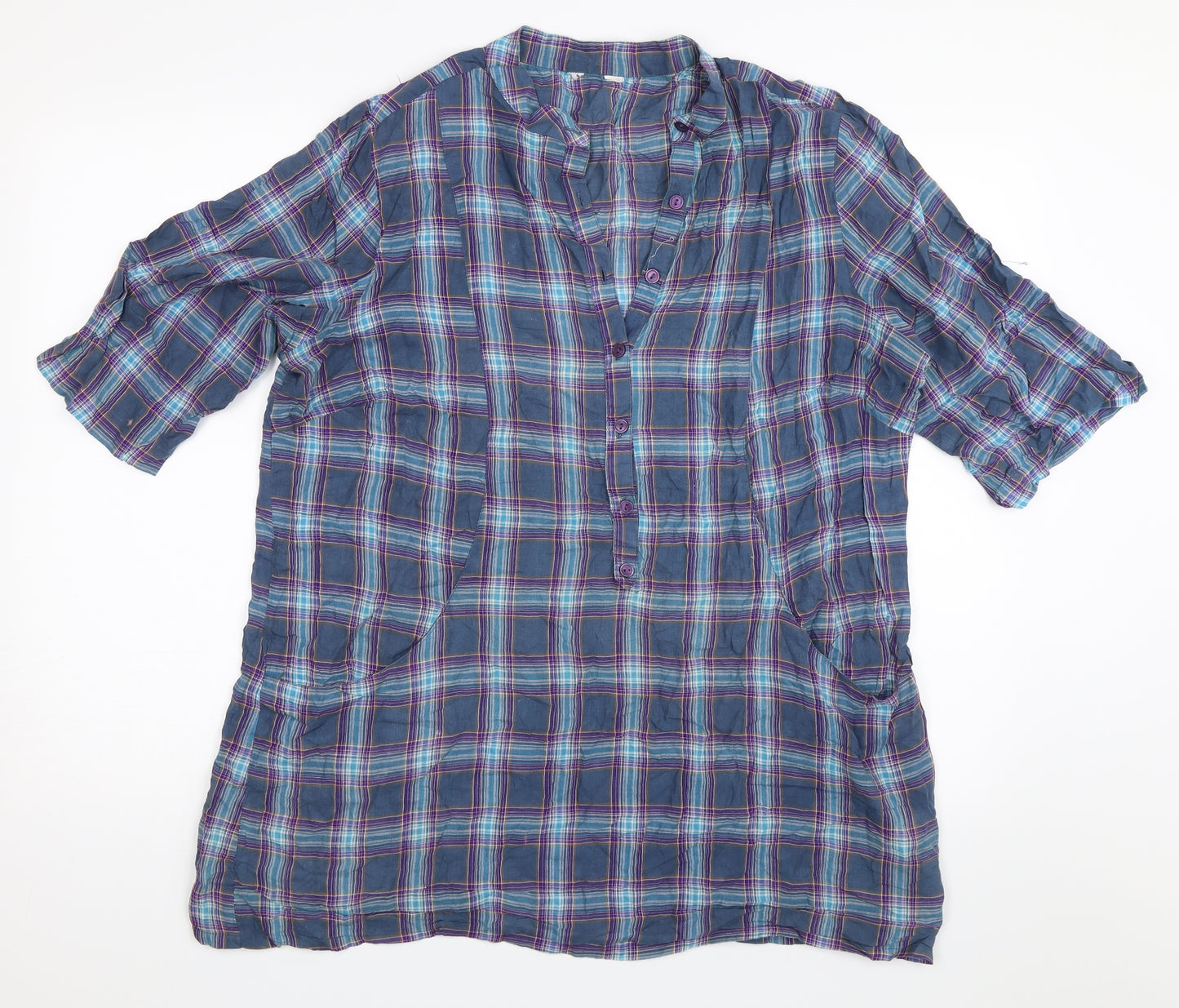 Being Casual Womens Blue Check  Basic Blouse Size 16