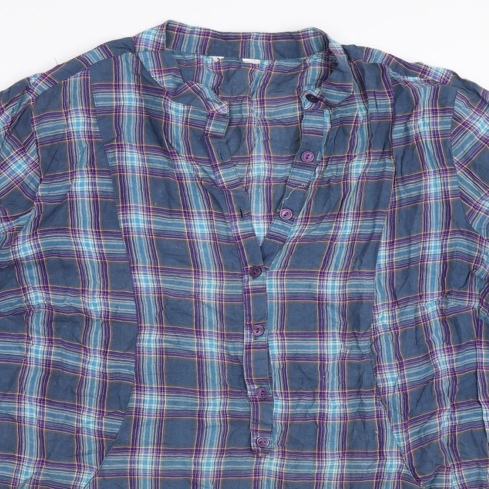 Being Casual Womens Blue Check  Basic Blouse Size 16