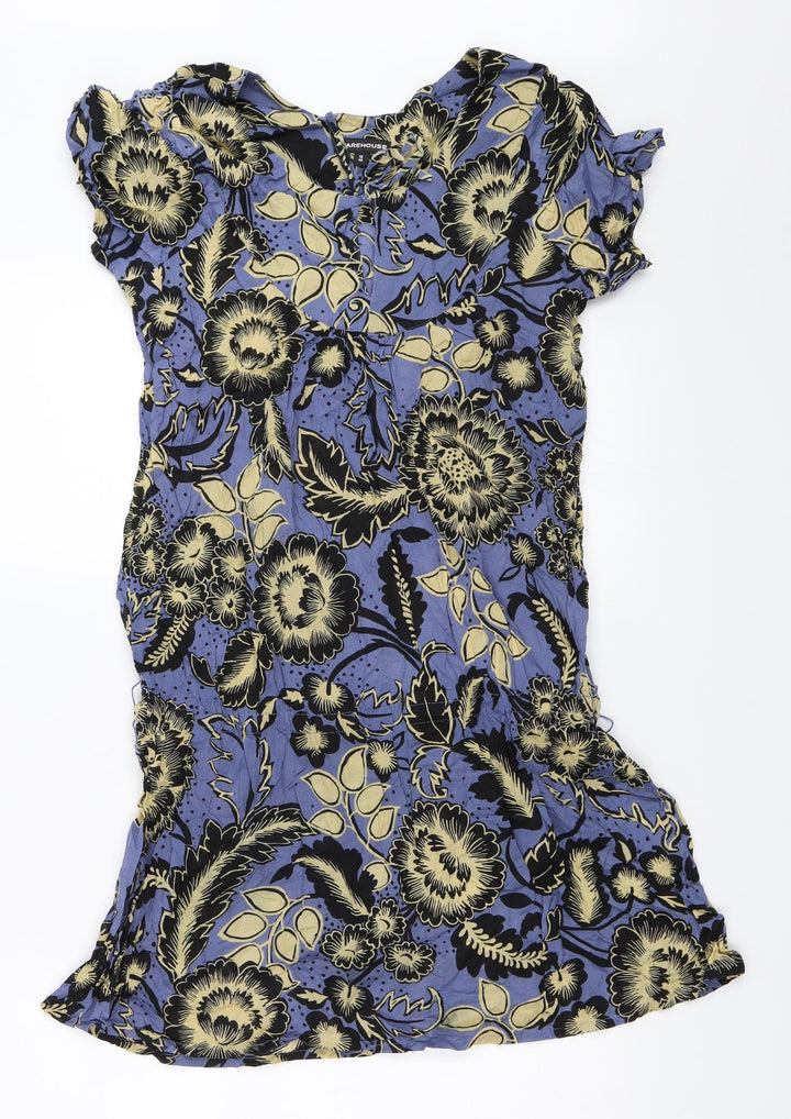 Warehouse Womens Blue Floral Mini Size 12