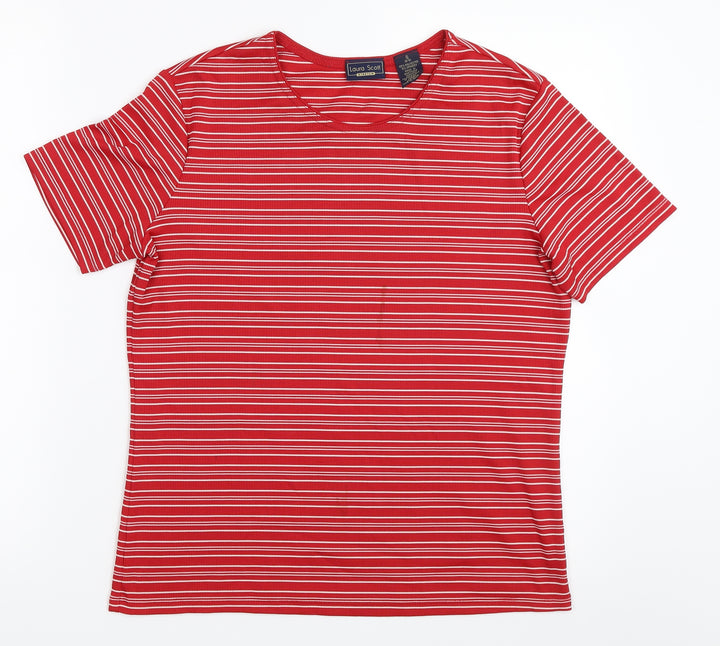 Laura Scott Womens Red Striped Basic T-Shirt Size S