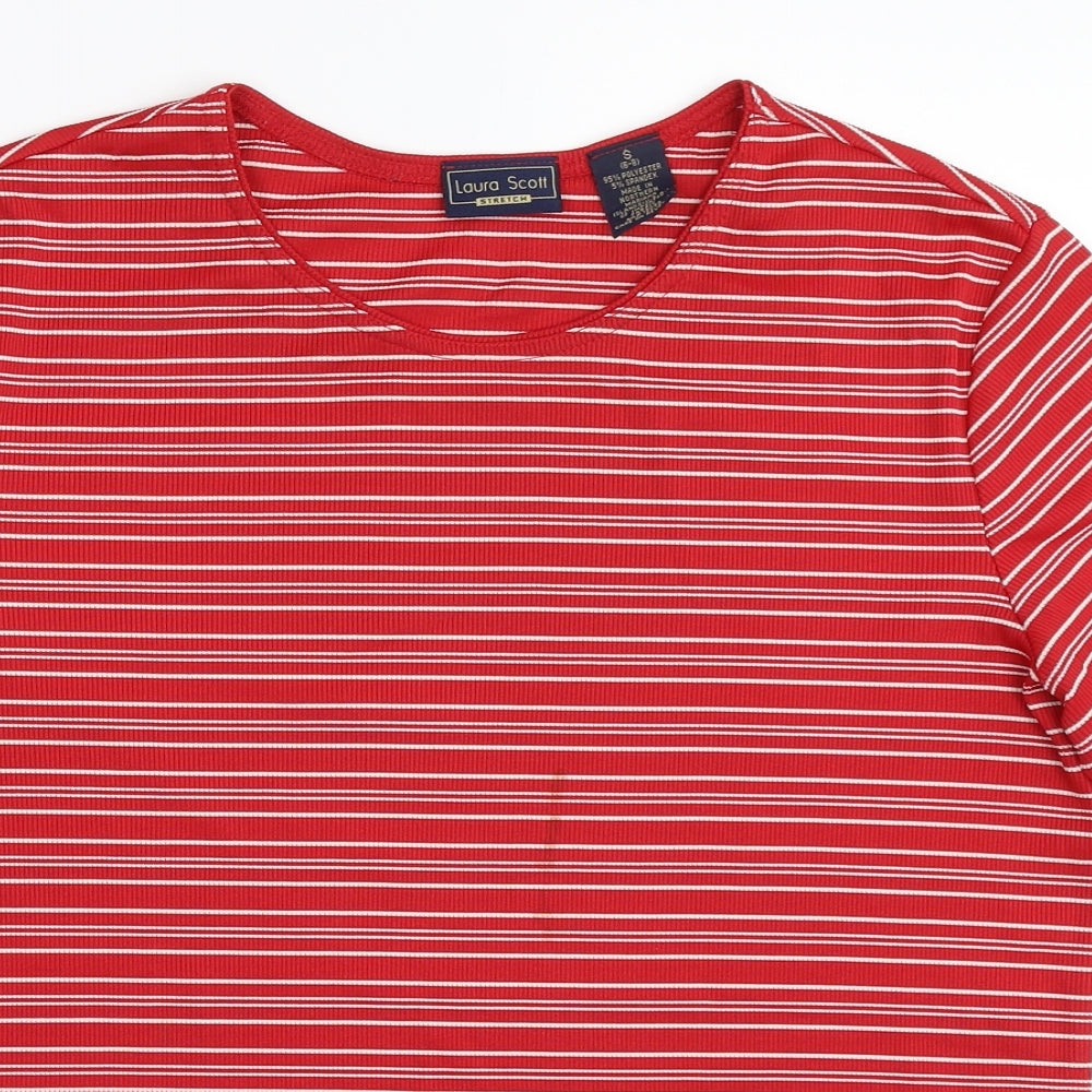 Laura Scott Womens Red Striped  Basic T-Shirt Size S